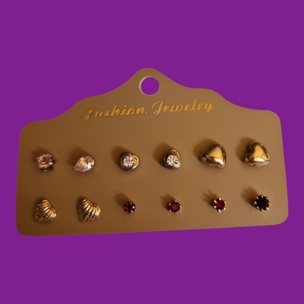 3/$30 Vintage Heart and Crystal Stud Earring Set